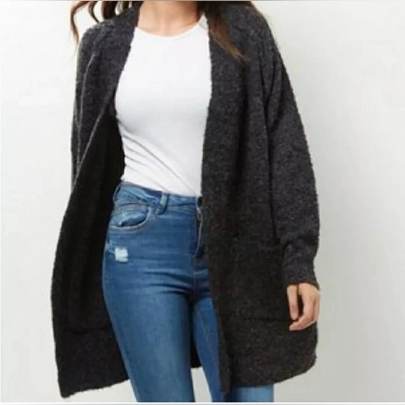 Free People Alpaca Wool Blend Sweater Size Large Grandpa Cardigan Oversized Gray - Picture 10 of 10